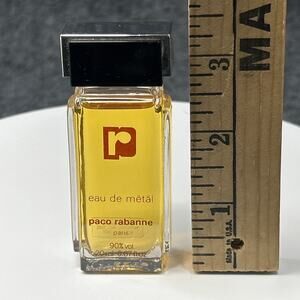 Vintage Paco Rabanne Eau de Metal Mini Perfume Bottle Black Stopper France Rare